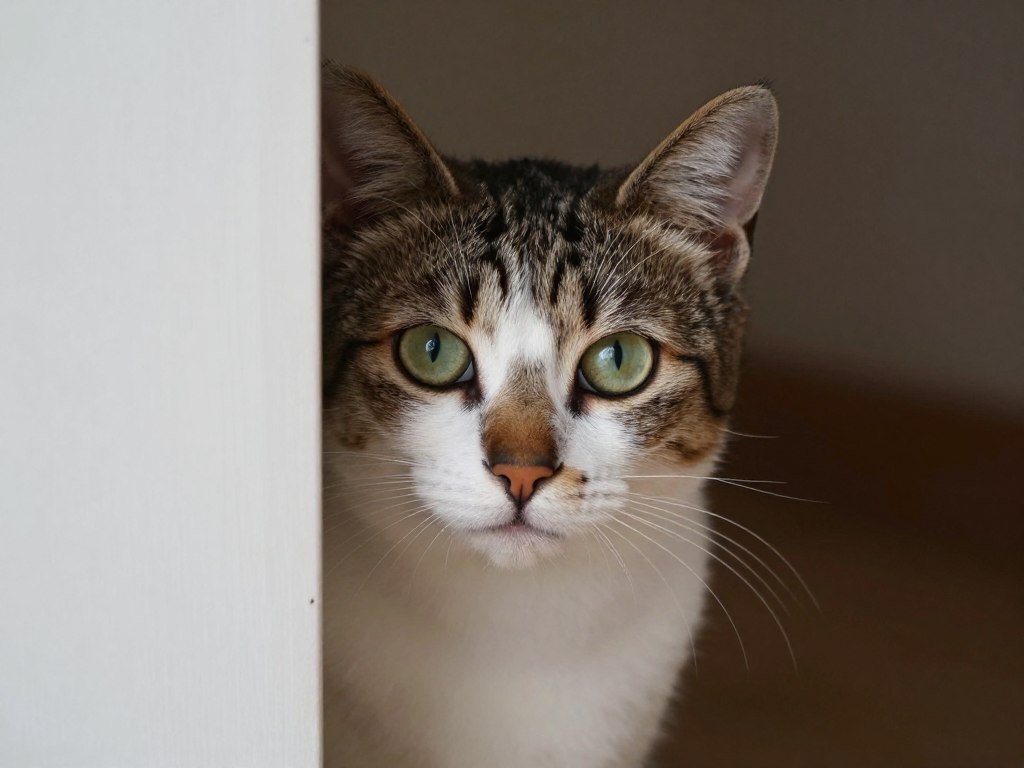 A semi-feral cat showing mixed behaviors of both wariness and curiosity toward humans
