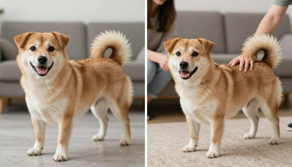 Before and after comparison of a dog's behavior post-neutering, showing personality consistency Before and after comparison of a dog's behavior post-neutering, showing personality consistency