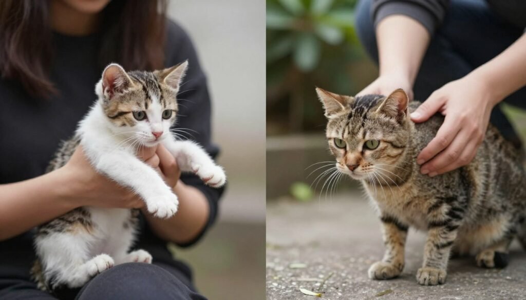 Comparison showing the different approaches for taming kittens versus adult feral cats