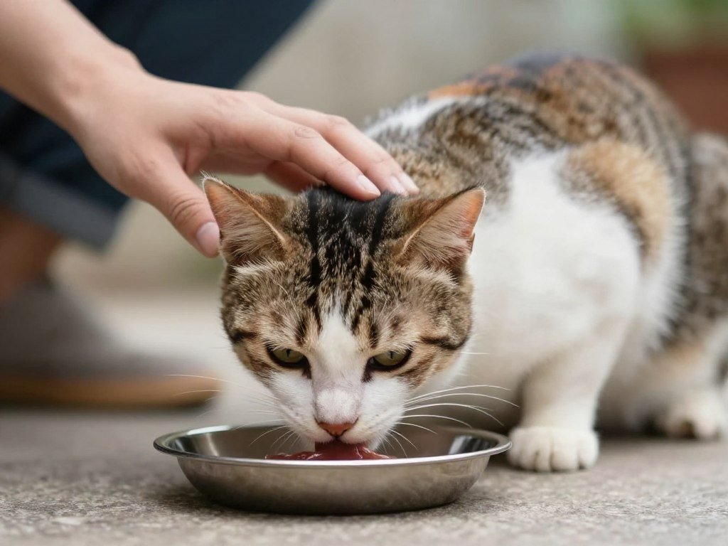 Gentle first contact with a formerly feral cat who now accepts handling