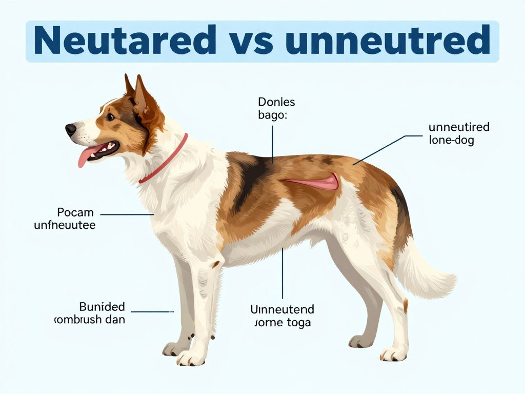 Visual comparison of neutered vs unneutered male dog anatomy, educational Visual comparison of neutered vs unneutered male dog anatomy, educational