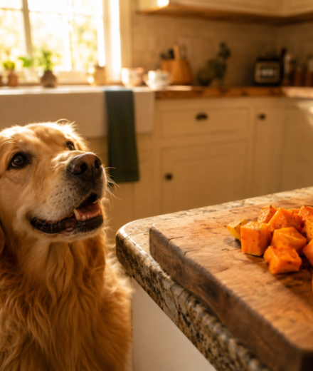 are sweet potatoes good for dogs - labrador with cooked sweet potato