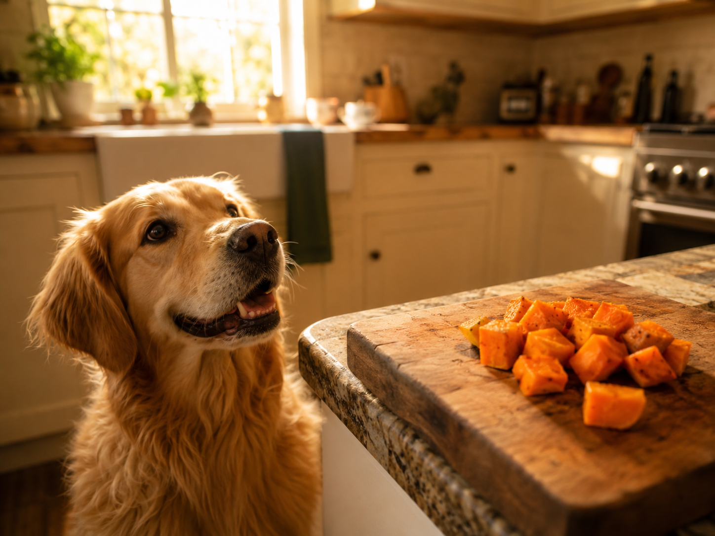 are sweet potatoes good for dogs - labrador with cooked sweet potato